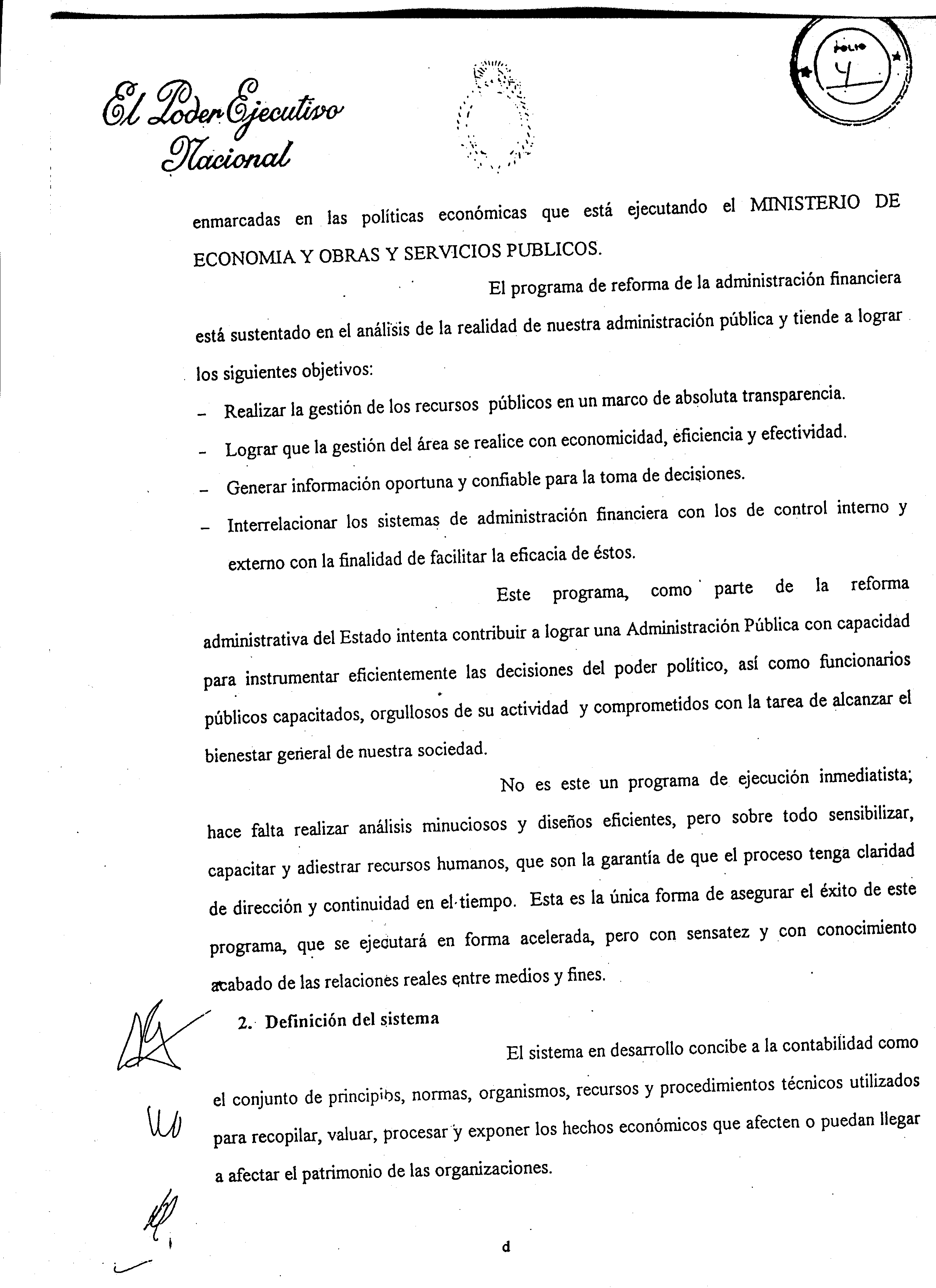 Foja 4 del Mensaje Original elevado al Honorable Congreso de la Naci�n