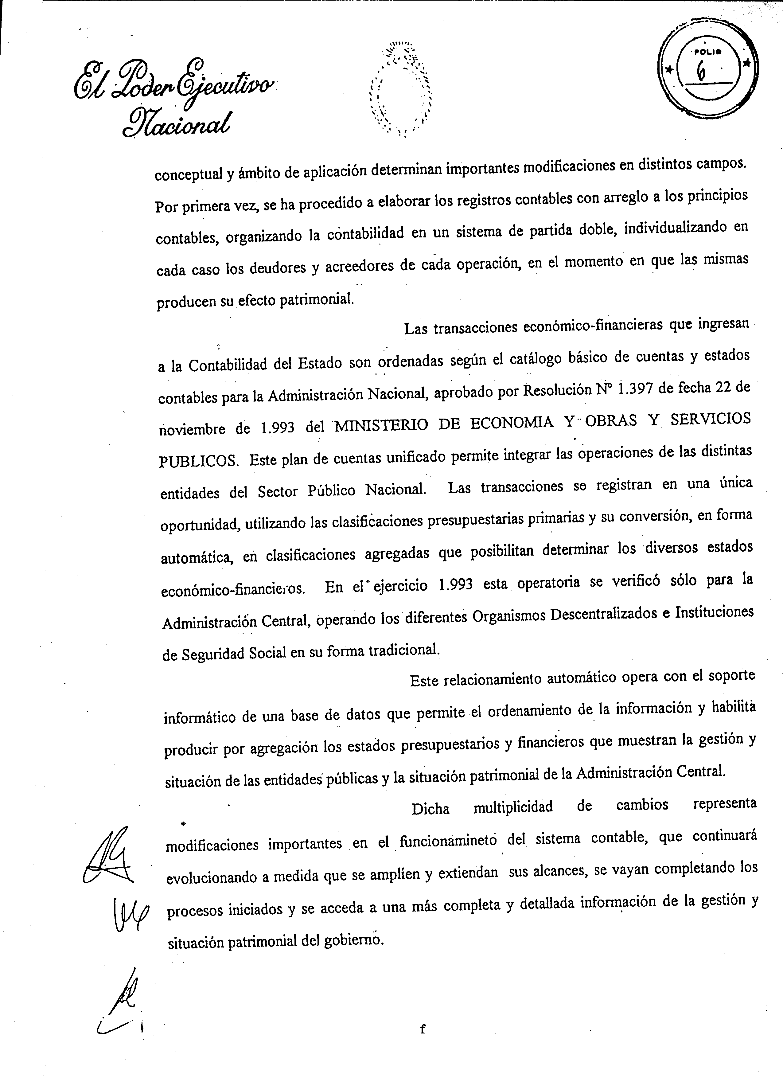 Foja 6 del Mensaje Original elevado al Honorable Congreso de la Naci�n