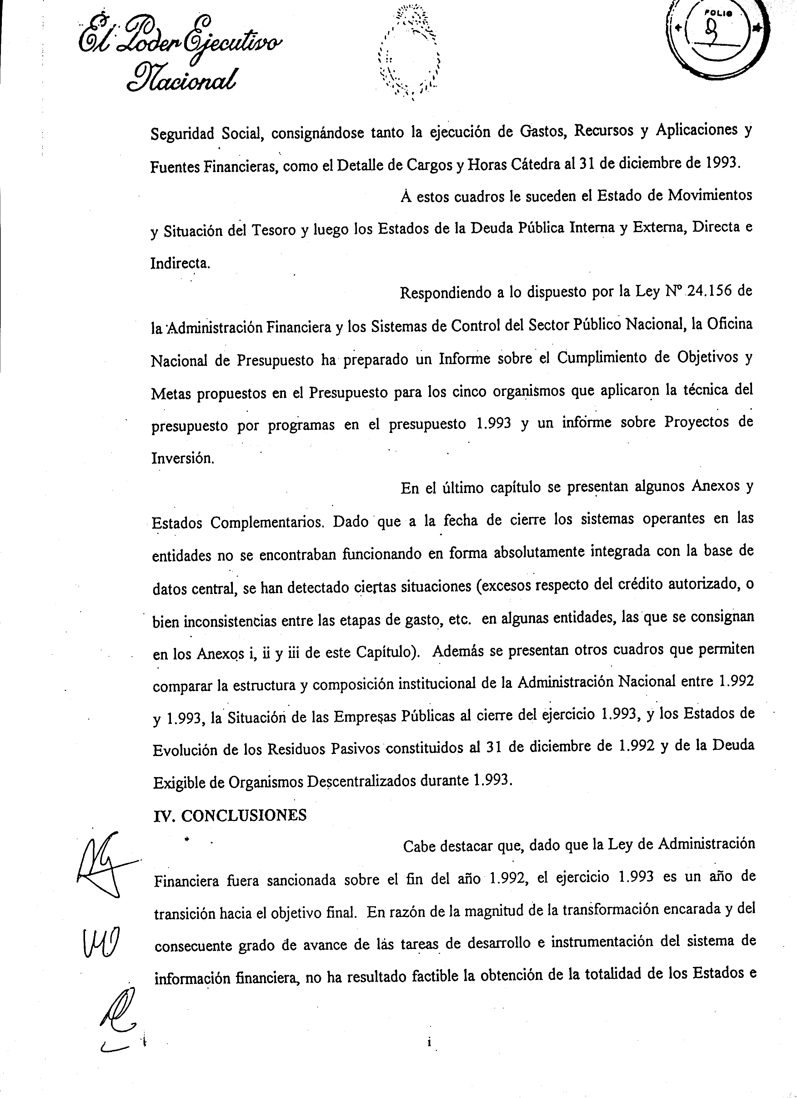 Foja 9 del Mensaje Original elevado al Honorable Congreso de la Naci�n